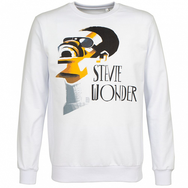 Толстовка «Меламед. Stevie Wonder», белая с логотипом в Нефтекамске заказать по выгодной цене в кибермаркете AvroraStore
