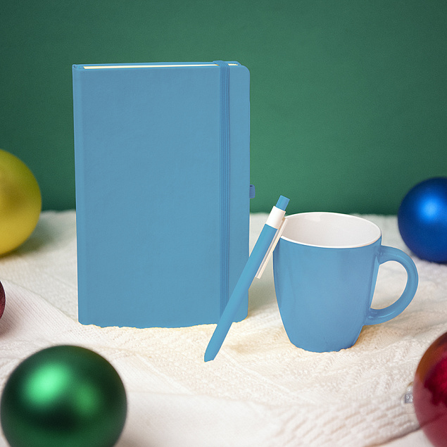 Подарочный набор HAPPINESS: блокнот, ручка, кружка, голубой с логотипом в Нефтекамске заказать по выгодной цене в кибермаркете AvroraStore