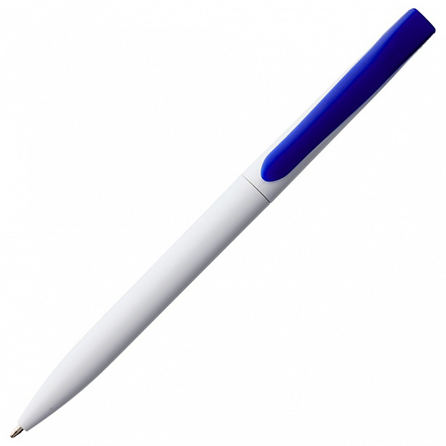 Ручка шариковая Pin, белая с синим с логотипом в Нефтекамске заказать по выгодной цене в кибермаркете AvroraStore