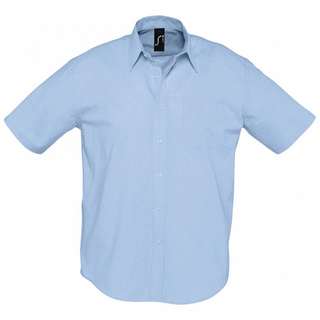 Рубашка мужская с коротким рукавом Brisbane, голубая с логотипом в Нефтекамске заказать по выгодной цене в кибермаркете AvroraStore