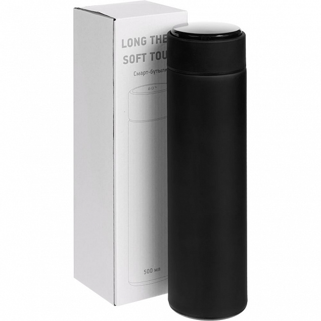 Смарт-бутылка с заменяемой батарейкой Long Therm Soft Touch, черная с логотипом в Нефтекамске заказать по выгодной цене в кибермаркете AvroraStore