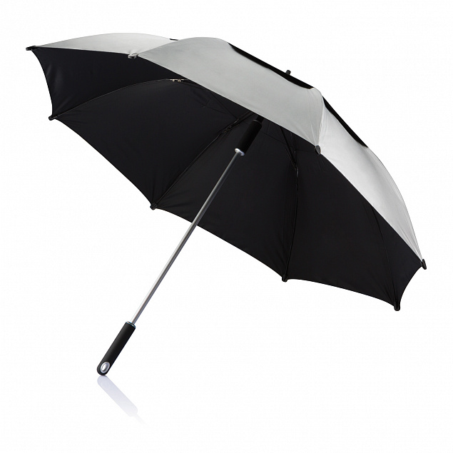 Зонт-трость антишторм Hurricane 27, серый с логотипом в Нефтекамске заказать по выгодной цене в кибермаркете AvroraStore