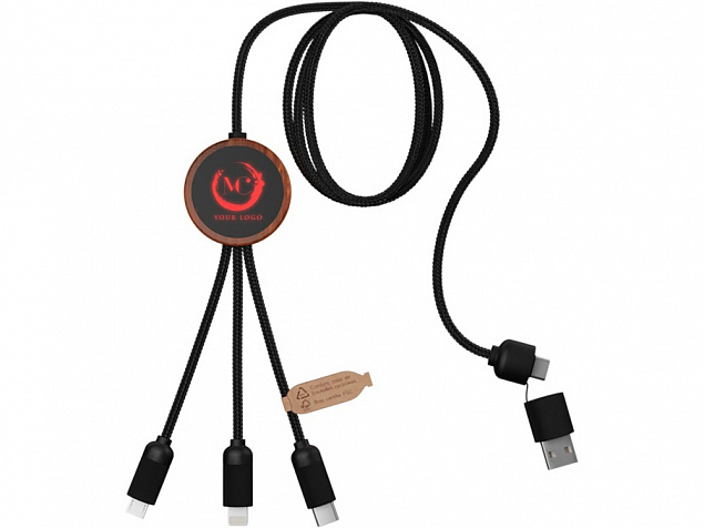 Зарядный кабель 3 в 1 со светящимся логотипом и округлым бамбуковым корпусом с логотипом в Нефтекамске заказать по выгодной цене в кибермаркете AvroraStore