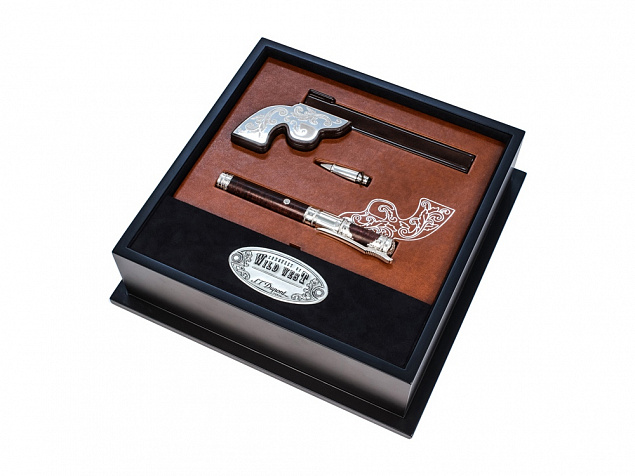 Набор Wild West Prestige: перьевая ручка, сменный блок для роллера, подставка в форме револьвера с логотипом в Нефтекамске заказать по выгодной цене в кибермаркете AvroraStore