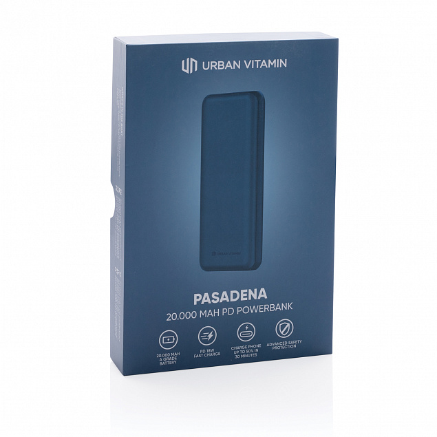 Внешний аккумулятор Urban Vitamin Pasadena с быстрой зарядкой PD, 18 Вт, 20000 мАч с логотипом в Нефтекамске заказать по выгодной цене в кибермаркете AvroraStore