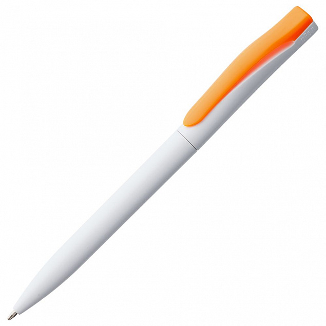 Ручка шариковая Pin, белая с оранжевым с логотипом в Нефтекамске заказать по выгодной цене в кибермаркете AvroraStore