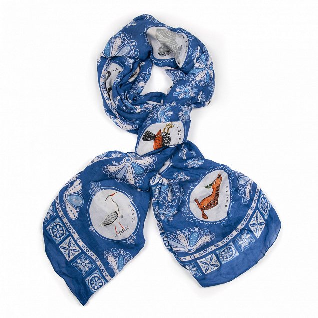 Шаль Gourji "Животные" 140х180 модаль/кашемир синяя с логотипом в Нефтекамске заказать по выгодной цене в кибермаркете AvroraStore