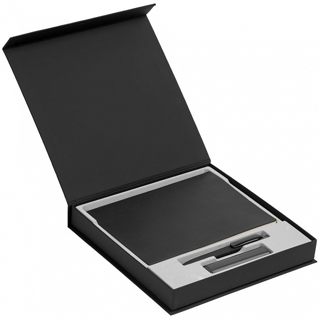 Коробка Memoria под ежедневник, аккумулятор и ручку, черная с логотипом в Нефтекамске заказать по выгодной цене в кибермаркете AvroraStore