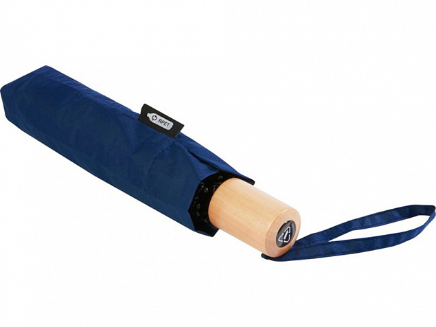 Birgit, складной ветроустойчивой зонт диаметром 21 дюйм из переработанного ПЭТ, темно-синий с логотипом в Нефтекамске заказать по выгодной цене в кибермаркете AvroraStore