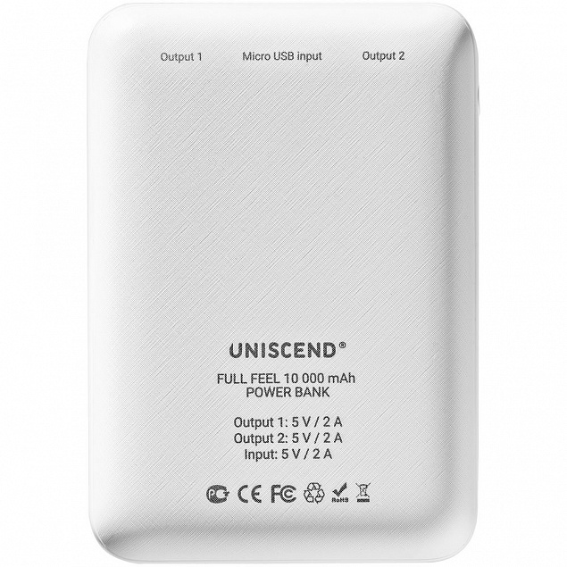 Внешний аккумулятор Uniscend Full Feel 10000 mAh с индикатором заряда, белый с логотипом в Нефтекамске заказать по выгодной цене в кибермаркете AvroraStore