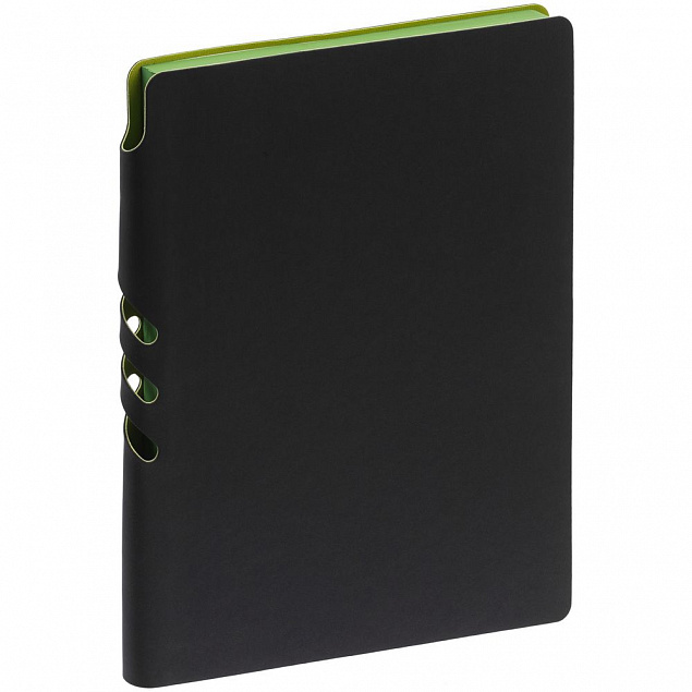 Ежедневник Flexpen Black, недатированный, черный с зеленым с логотипом в Нефтекамске заказать по выгодной цене в кибермаркете AvroraStore