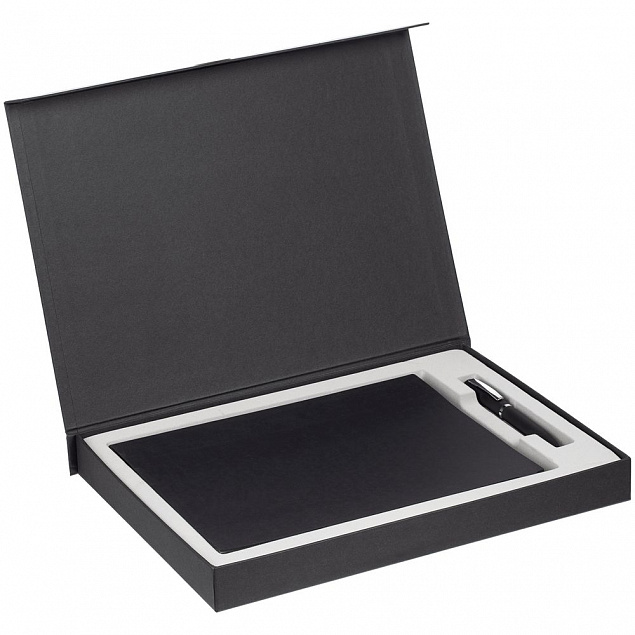 Коробка Roomy с ложементом под ежедневник и ручку, черная с логотипом в Нефтекамске заказать по выгодной цене в кибермаркете AvroraStore