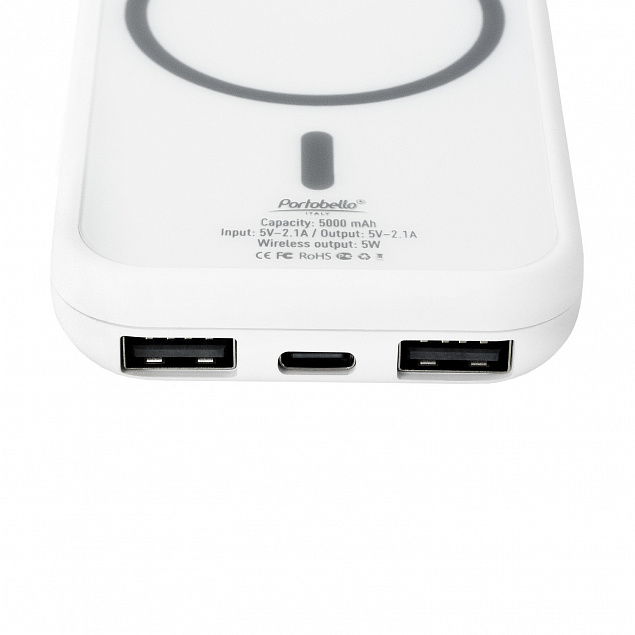 Внешний аккумулятор, Ultima Wireless Magnetic, 5000 mah, белый с логотипом в Нефтекамске заказать по выгодной цене в кибермаркете AvroraStore