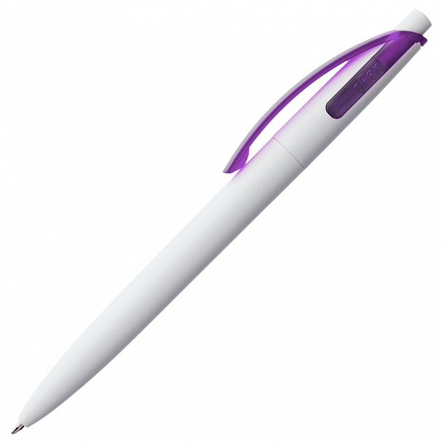 Ручка шариковая Bento, белая с фиолетовым с логотипом в Нефтекамске заказать по выгодной цене в кибермаркете AvroraStore