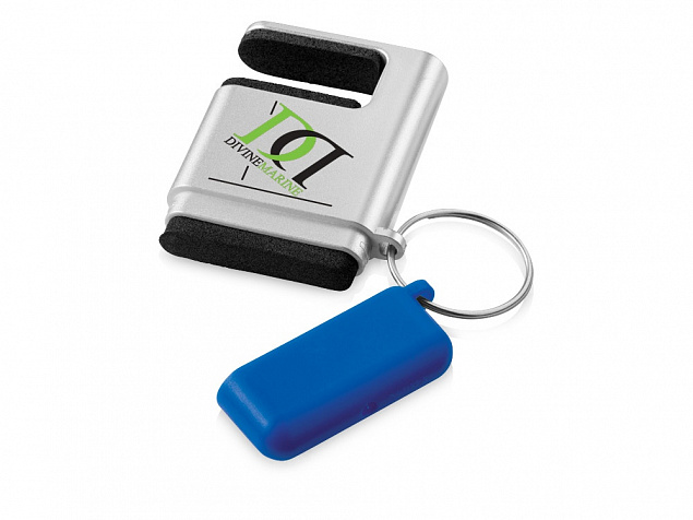 Подставка-брелок для мобильного телефона GoGo, серебристый/синий с логотипом в Нефтекамске заказать по выгодной цене в кибермаркете AvroraStore