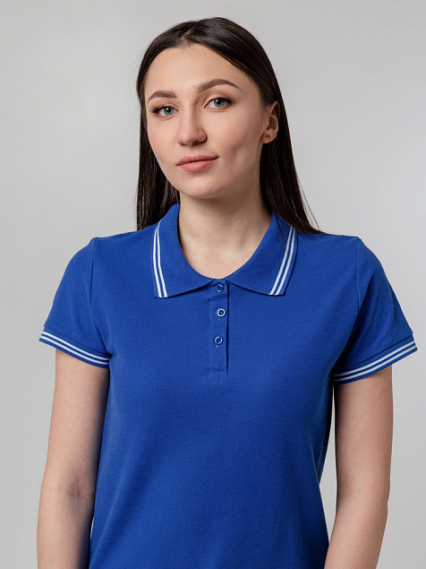 Рубашка поло женская Virma Stripes Lady, ярко-синяя с логотипом в Нефтекамске заказать по выгодной цене в кибермаркете AvroraStore