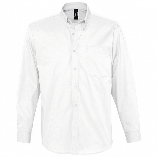 Рубашка мужская с длинным рукавом BEL AIR, белая с логотипом в Нефтекамске заказать по выгодной цене в кибермаркете AvroraStore