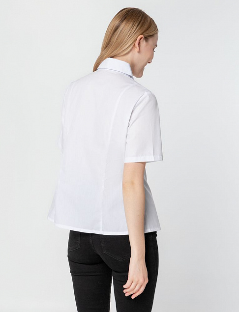 Рубашка женская с коротким рукавом Collar, белая с логотипом в Нефтекамске заказать по выгодной цене в кибермаркете AvroraStore