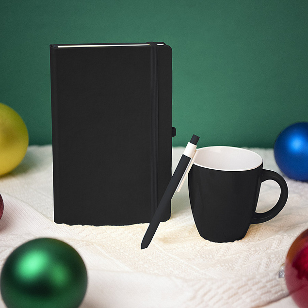 Подарочный набор HAPPINESS: блокнот, ручка, кружка, чёрный с логотипом в Нефтекамске заказать по выгодной цене в кибермаркете AvroraStore