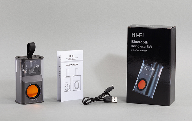 Bluetooth колонка "Hi-Fi" 5Вт с разноцветной подсветкой и прозрачным корпусом с логотипом в Нефтекамске заказать по выгодной цене в кибермаркете AvroraStore