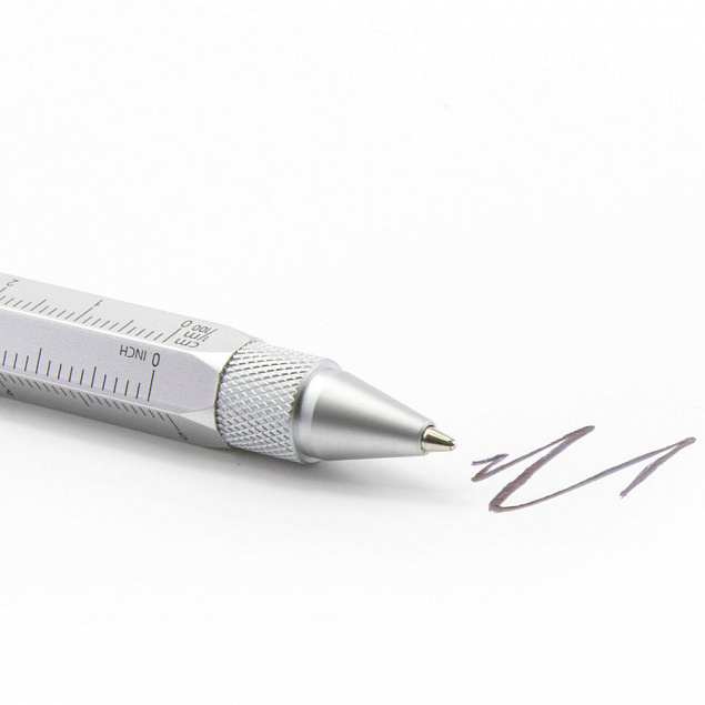 Ручка шариковая Construction, мультиинструмент, серебристая с логотипом в Нефтекамске заказать по выгодной цене в кибермаркете AvroraStore