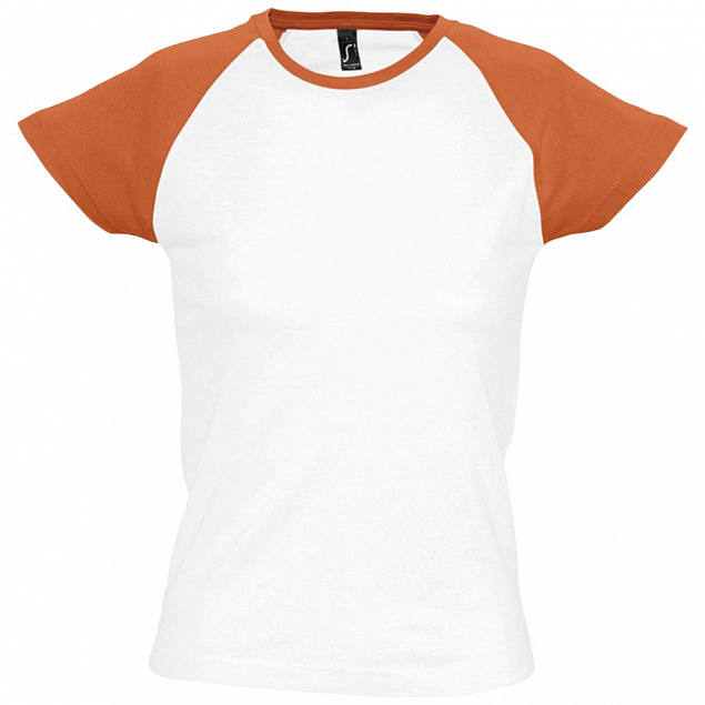 Футболка женская MILKY 150, белая с оранжевым с логотипом в Нефтекамске заказать по выгодной цене в кибермаркете AvroraStore