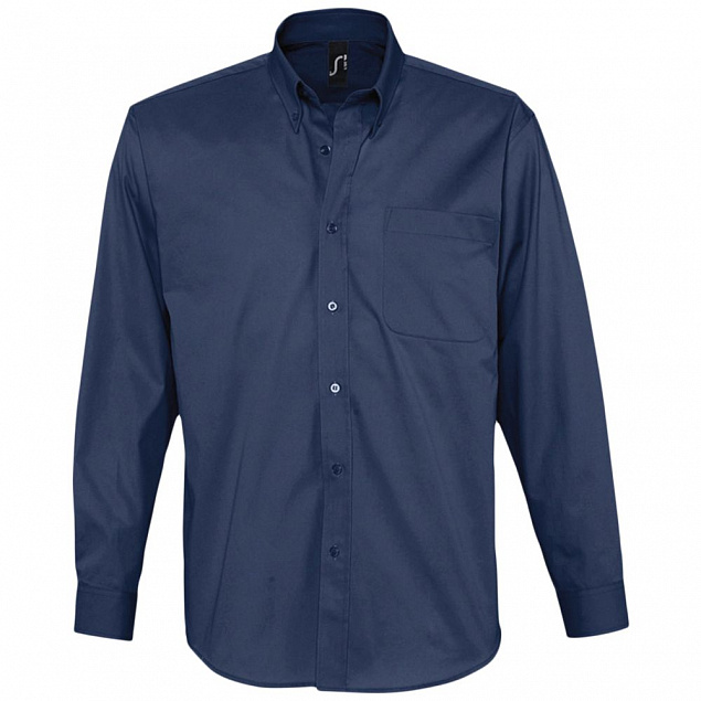 Рубашка мужская с длинным рукавом Bel Air, темно-синяя (кобальт) с логотипом в Нефтекамске заказать по выгодной цене в кибермаркете AvroraStore