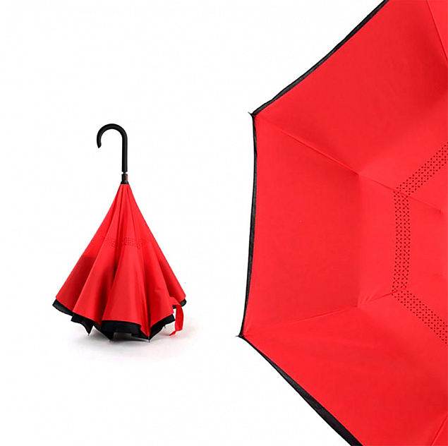 Зонт-трость механический  Chaplin, черно-красный с логотипом в Нефтекамске заказать по выгодной цене в кибермаркете AvroraStore