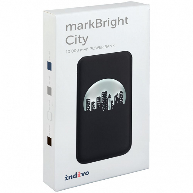 Аккумулятор с подсветкой markBright City, 10000 мАч, черный с логотипом в Нефтекамске заказать по выгодной цене в кибермаркете AvroraStore