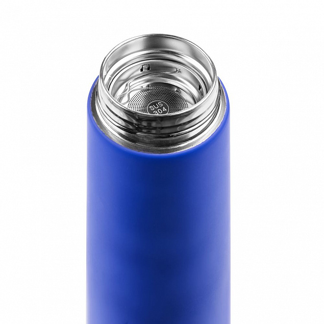 Смарт-бутылка с заменяемой батарейкой Long Therm Soft Touch, синяя с логотипом в Нефтекамске заказать по выгодной цене в кибермаркете AvroraStore
