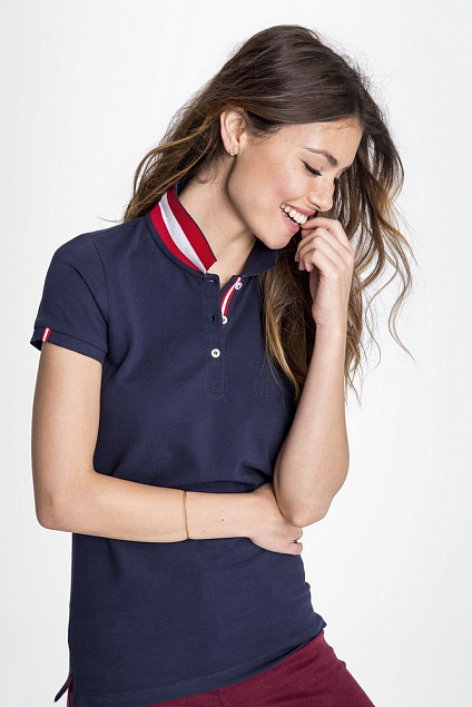 Рубашка поло Patriot Women, темно-синяя с логотипом в Нефтекамске заказать по выгодной цене в кибермаркете AvroraStore