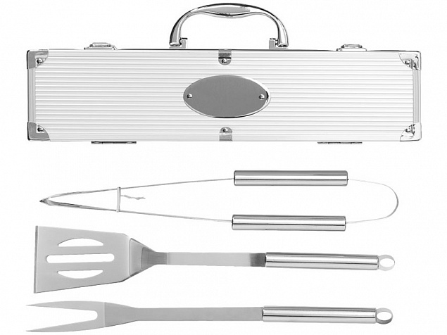 Набор для барбекю в кейсе: лопатка, щипцы, вилка «Salvy» с логотипом в Нефтекамске заказать по выгодной цене в кибермаркете AvroraStore