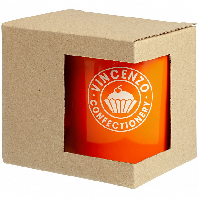 Коробка для кружки с окошком, крафт с логотипом в Нефтекамске заказать по выгодной цене в кибермаркете AvroraStore