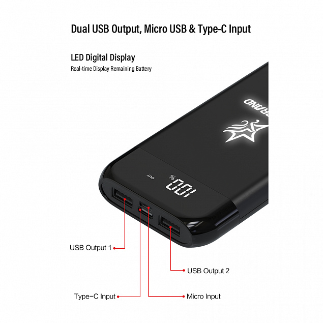 Беспроводное зарядное устройство "ShineMax SOFTTOUCH", 10000 mAh с подсветкой логотипа и цифровым индикатором заряда с логотипом в Нефтекамске заказать по выгодной цене в кибермаркете AvroraStore