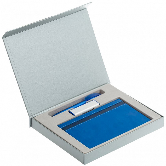 Коробка Memo Pad для блокнота, флешки и ручки, серебристая с логотипом в Нефтекамске заказать по выгодной цене в кибермаркете AvroraStore