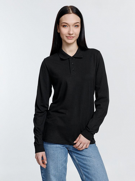 Рубашка поло с длинным рукавом Prime LSL, черная с логотипом в Нефтекамске заказать по выгодной цене в кибермаркете AvroraStore