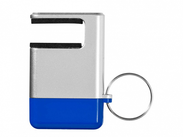 Подставка-брелок для мобильного телефона GoGo, серебристый/синий с логотипом в Нефтекамске заказать по выгодной цене в кибермаркете AvroraStore