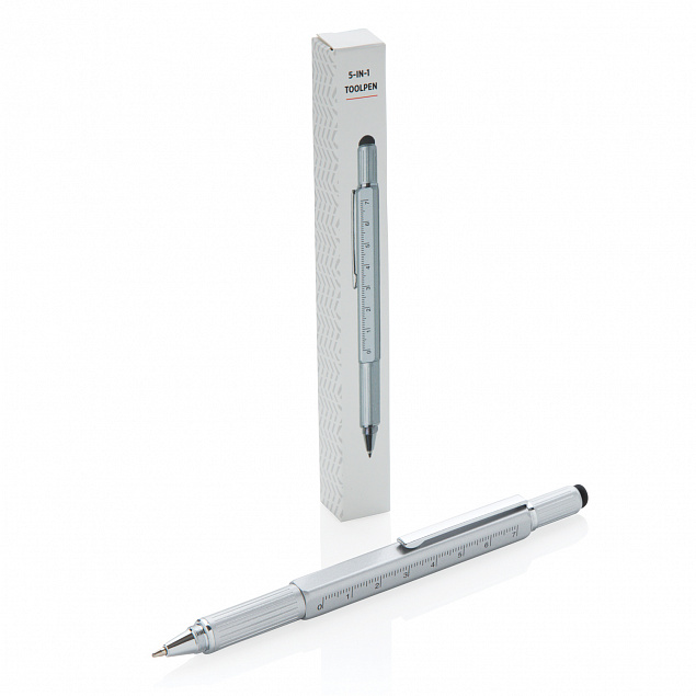 Многофункциональная ручка 5 в 1, серебряный с логотипом в Нефтекамске заказать по выгодной цене в кибермаркете AvroraStore