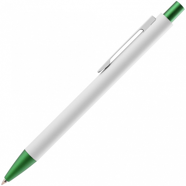 Ручка шариковая Chromatic White, белая с зеленым с логотипом в Нефтекамске заказать по выгодной цене в кибермаркете AvroraStore