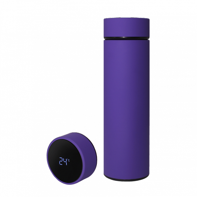 Термос Reactor софт-тач с датчиком температуры (фиолетовый) с логотипом в Нефтекамске заказать по выгодной цене в кибермаркете AvroraStore