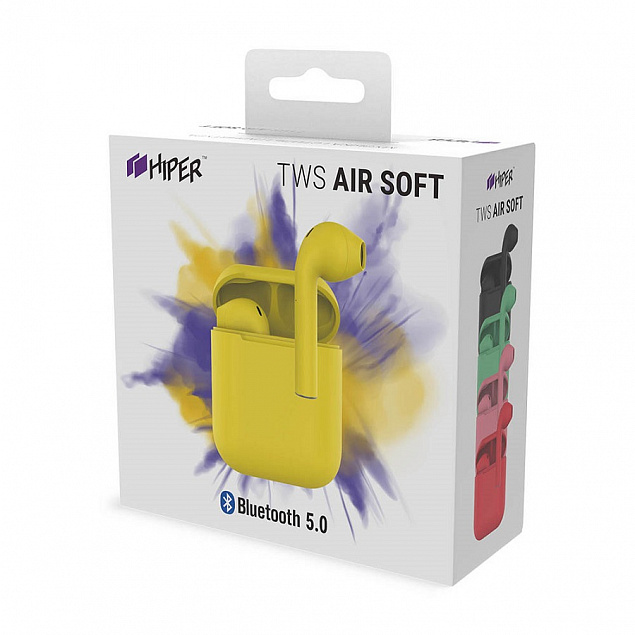 Наушники беспроводные с зарядным боксом TWS AIR SOFT, цвет желтый  с логотипом в Нефтекамске заказать по выгодной цене в кибермаркете AvroraStore