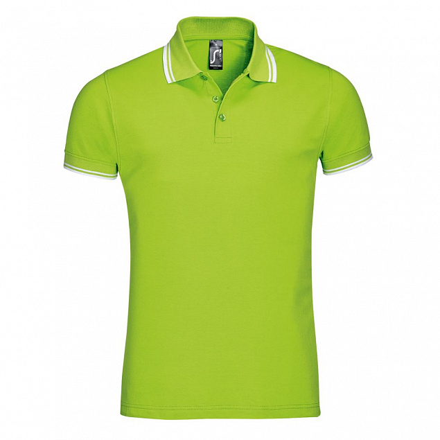 Рубашка поло мужская PASADENA MEN 200 с контрастной отделкой, зеленый лайм с белым с логотипом в Нефтекамске заказать по выгодной цене в кибермаркете AvroraStore