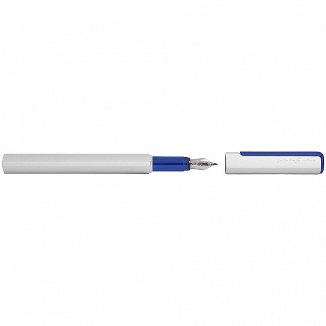 Ручка перьевая PF One, серебристая с синим с логотипом в Нефтекамске заказать по выгодной цене в кибермаркете AvroraStore