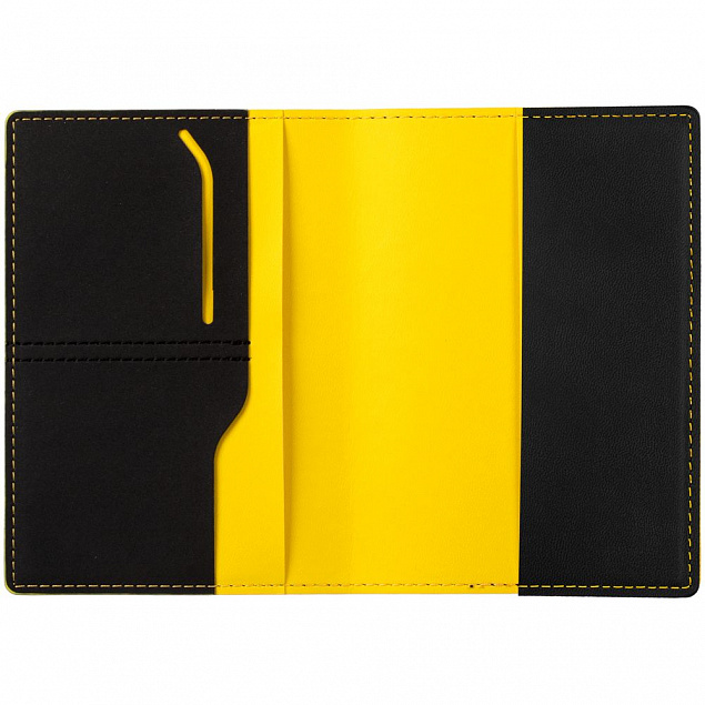 Обложка для паспорта Multimo, черная с желтым с логотипом в Нефтекамске заказать по выгодной цене в кибермаркете AvroraStore