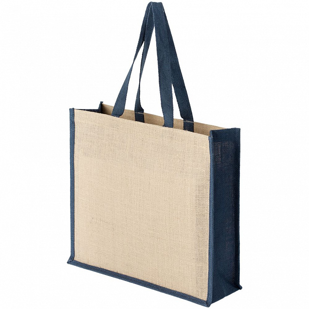 Холщовая сумка для покупок Bagari со светло-синей отделкой с логотипом в Нефтекамске заказать по выгодной цене в кибермаркете AvroraStore