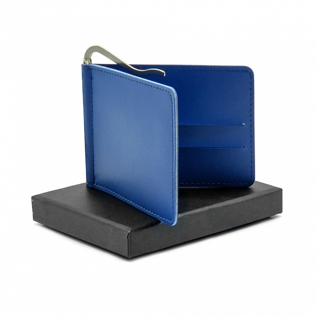 Держатель банковских карт Drogo с металлическим прижимом для купюр, синий с логотипом в Нефтекамске заказать по выгодной цене в кибермаркете AvroraStore