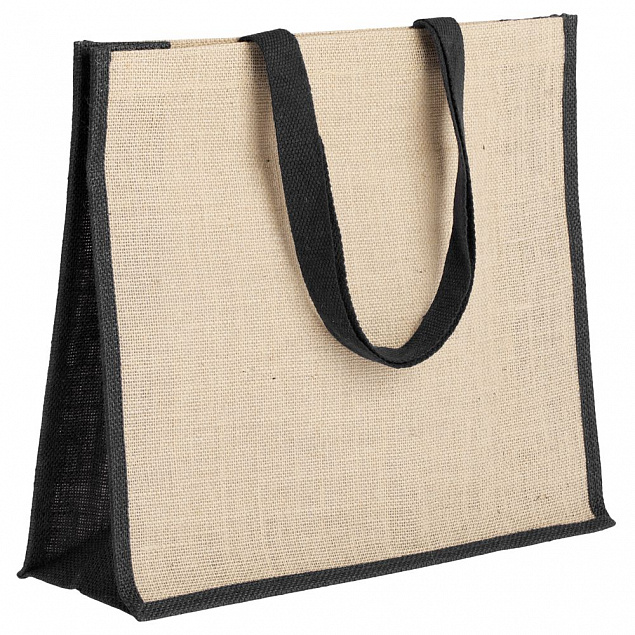 Холщовая сумка для покупок Bagari с черной отделкой с логотипом в Нефтекамске заказать по выгодной цене в кибермаркете AvroraStore