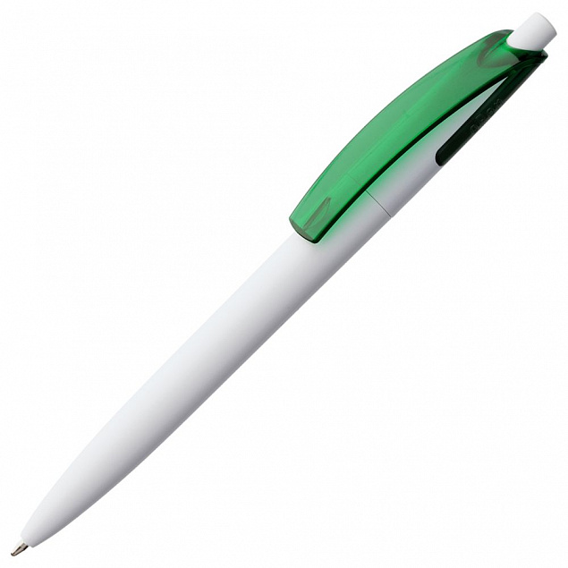 Ручка шариковая Bento, белая с зеленым с логотипом в Нефтекамске заказать по выгодной цене в кибермаркете AvroraStore