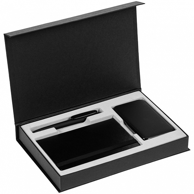 Коробка Silk с ложементом под ежедневник, аккумулятор и ручку, черная с логотипом в Нефтекамске заказать по выгодной цене в кибермаркете AvroraStore