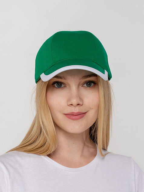 Бейсболка Honor, зеленая с белым кантом с логотипом в Нефтекамске заказать по выгодной цене в кибермаркете AvroraStore